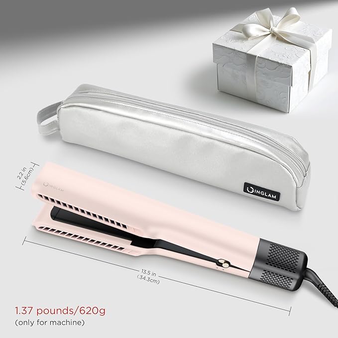 IG INGLAM Air Straightener, Style from Wet Hair, 2.2" Hair Dryer Straightener, 200M Negative Ionic, One-Step Air Straight for Medium and Long Hair(14"-30"), Pink