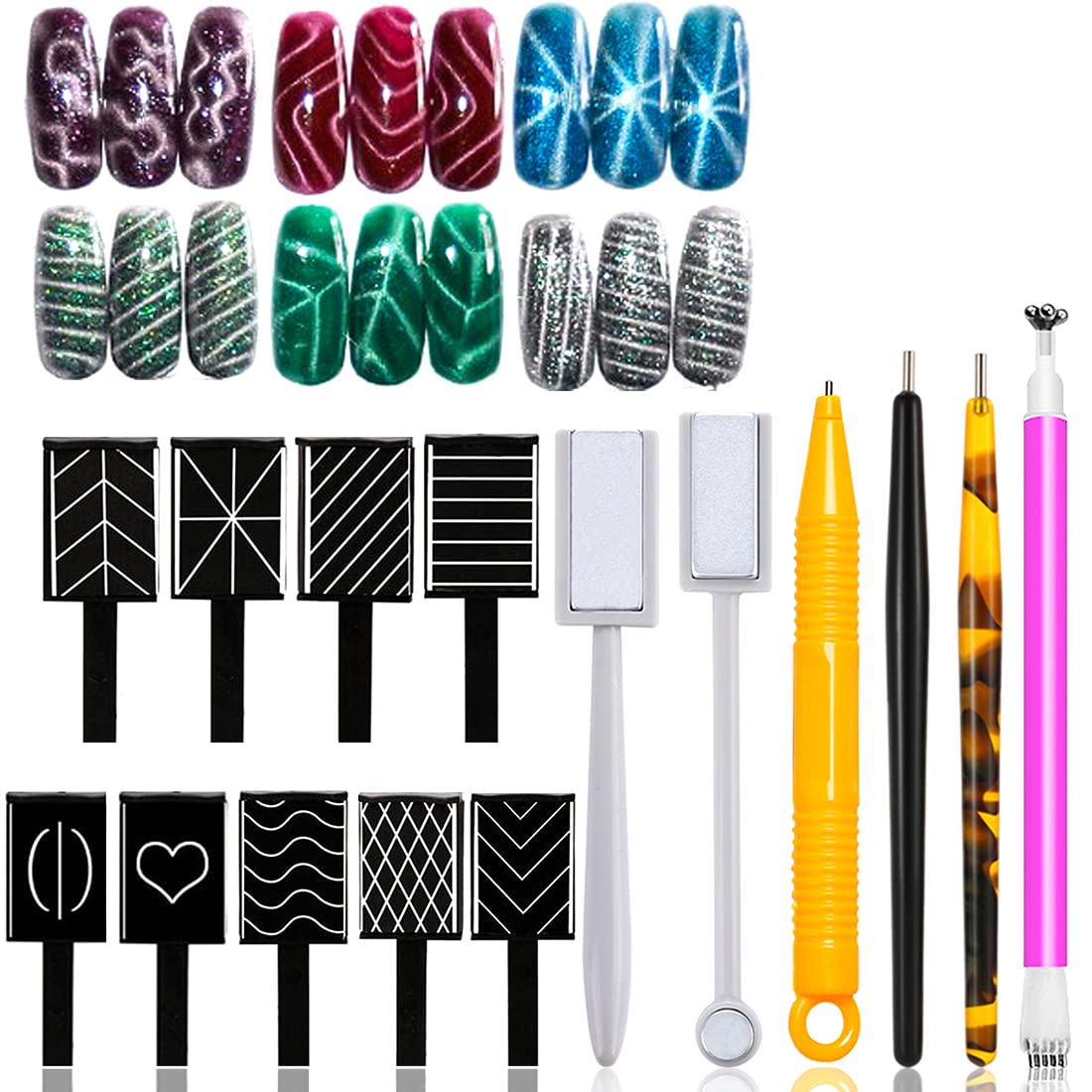 15 Pcs Nail Magnet Tool Set Magnet Plate Wand Board Magnetic Pen Stripe Nail Magnet Double Ended Magnet Wand Magnet Stick for Cat Eye Gel Polish Nail Art