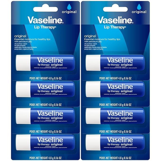Vaseline Lip Therapy Original, Fast-Acting Lip Moisturizer For Very Dry Lips, Lip Balm Stick, 0.16 Oz Ea (Pack of 8)