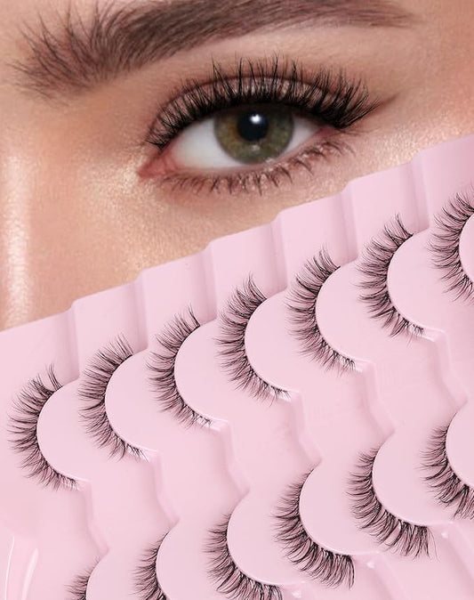 Small Lashes Wispy Short Eyelashes Natural Look Flared Strip False Eyelash Soft Clear Band Lash Pack 7 Pairs SF-07