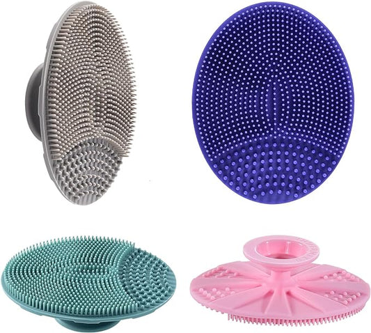INNERNEED Silicone Face Cleansing Scrubber, Exfoliating Scrub Manual Handheld Facial Brush Blackhead Remover, Food-Grade Soft Bristle (Pack of 4)