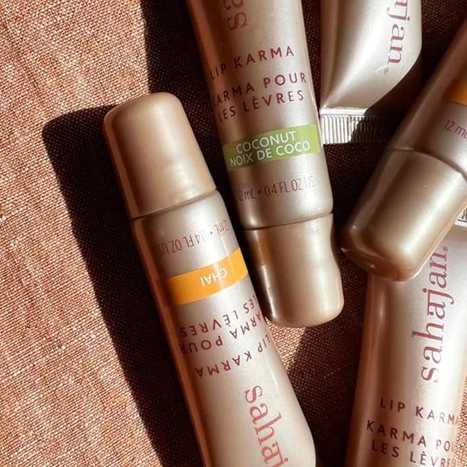 Sahajan Lip Karma Hydrating Lip Balm Gloss with Castor & Argan Oil, Cera Alba, Moisturizes & Firms Chapped, Dry Lips Shine for Plumper Looking Lips (Chai)