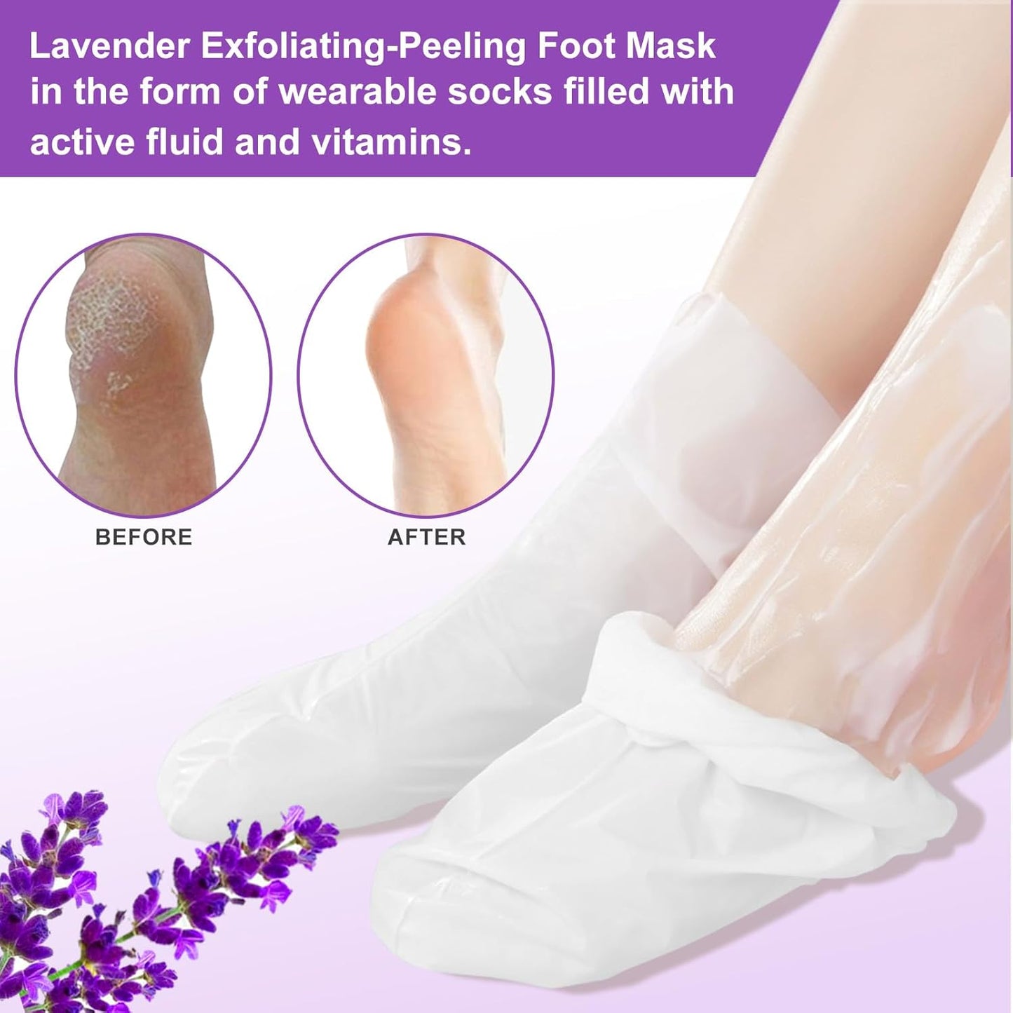 Foot Peeling Mask 5 Pack, Moisturizing Socks for Dry Foot Care, Hydrating Feet Peel Masks Repair Dry Cracked Heels, Remove Dead Skin,Callus - Women Men (Lavender)