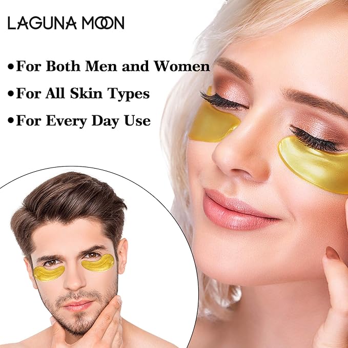 24K Gold Eye Mask, Anti-Aging Hydrolyzed Collagen and Hyaluronic Acid Under Eye Patches for Puffy Eyes & Bags, Dark Circles and Wrinkles, 16 pairs