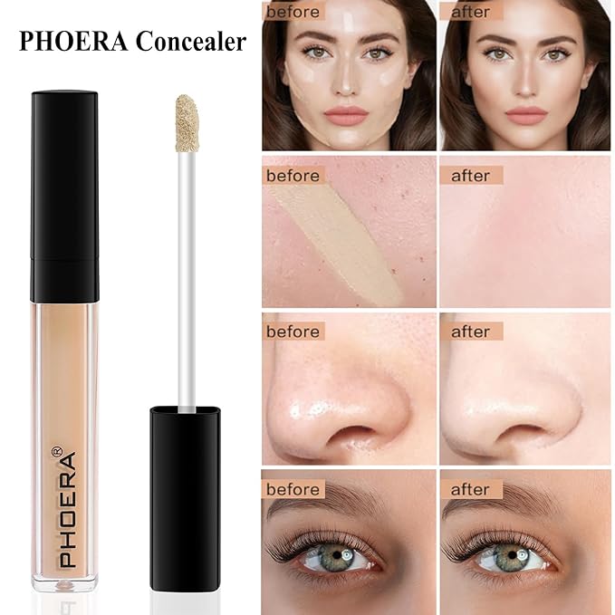 PHOERA Foundation Full Coverage Makeup, Mushroom Head Air Cushion CC Cream Natural Foundation Set,PHOERA Concealer, PHOERA Primer, PHOERA Powder, Foundation Brushes (104 Buff Beige+ 04 Buff Beige CC)