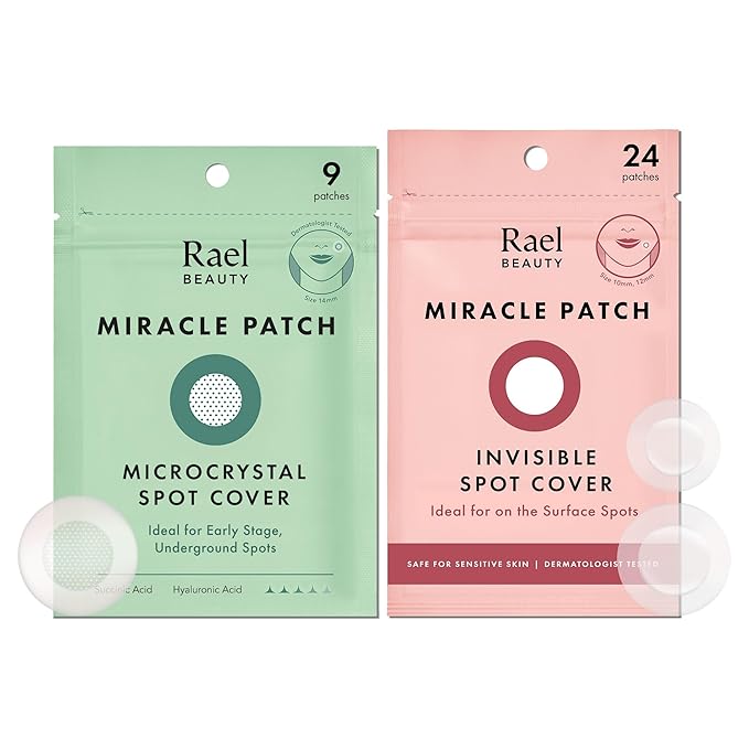 Rael Pimple Patches, Invisible & Microcrystal Spot Cover - Hydrocolloid Acne Patch for Face, Zit and Blemish, Breakouts, Vegan, Korean Skin Care (33 Count)