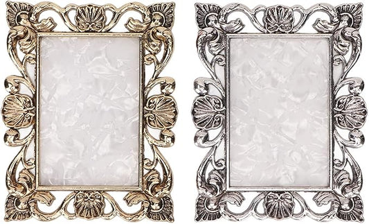 2pcs Resin Nail Art Palette, Nail Art Painting Palette Gold Silver Copper Mixed Color Vintage Photography Props Nail Gel Color Makeup Display Board Nail Art Cosmetic Mixing Tools