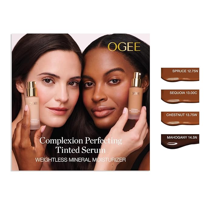 Ogee Complexion Perfecting Liquid Foundation - Lightweight Tinted Moisturizer For Face (Mahogany 14.5N - Deep Cocoa (Rich Undertones) - with Vitamin C & Jojoba Oil - Certified Organic & Made in USA