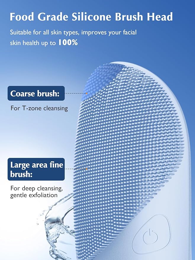 COSLUS Facial Cleansing Brush Silicone Face Scrubber: IPX7 Waterproof Rechargeable Face Wash Brush, 4 Cleansing Modes, Electric Face Brush for Cleaning, Exfoliating, Massaging