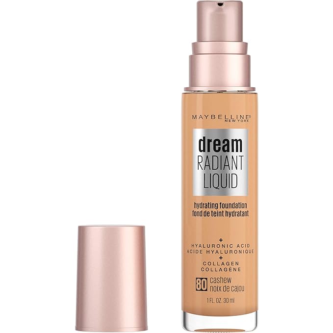 Maybelline Dream Radiant Liquid Medium Coverage Hydrating Makeup, Lightweight Liquid Foundation, Cashew, 1 Fl; Oz