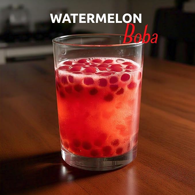 Fanale Watermelon Popping Boba Pearls, Vegan, Non GMO, Gluten Free, Fat Free, Perfect for Bubble Tea, Smoothies, Ice Cream, Desserts, and Beverages.