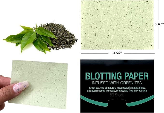 2 Pks GREEN TEA INFUSED Soothing Natural Abaca Blotting Paper - 100 Oil Blotting Sheets - Makeup Friendly UNISEX Oily Skin Shine Blotter Photography Zoom Meetings Travel Gym School - MADE IN TAIWAN