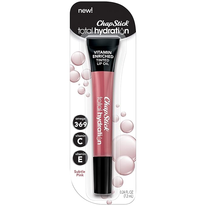 ChapStick Total Hydration Vitamin Enriched Subtle Pink Tinted Lip Oil Tube, Lip Care - 0.24 Oz