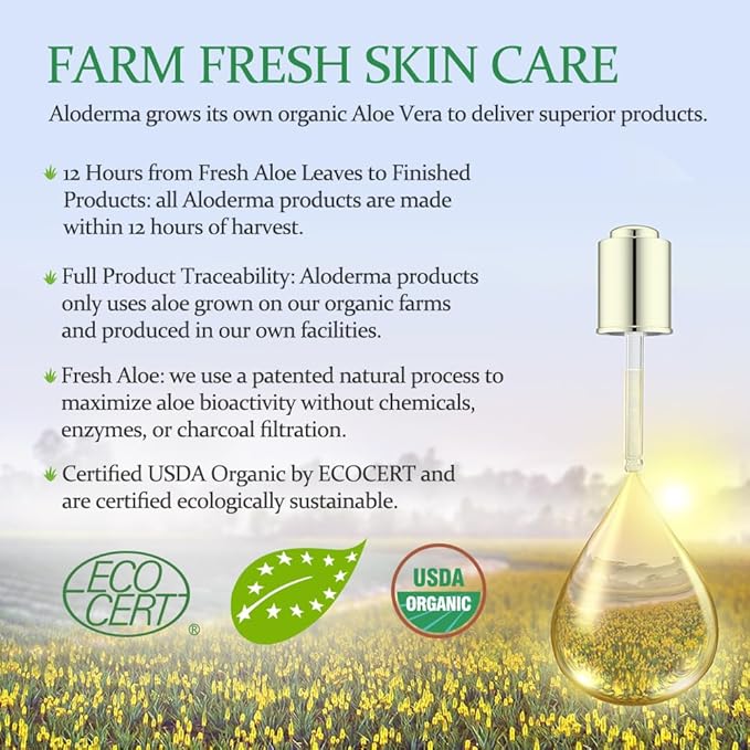 Aloderma 99% Organic Aloe Vera Gel for Face Made within 12 Hours of Harvest - Natural Hydrating Pure Aloe Vera for Soothing Skincare - Moisturizing Aloe Gel for Skin, Face, & Sensitive Skin, 4.02 oz
