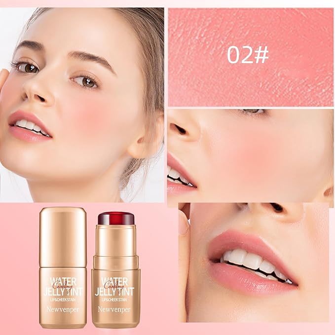 2PCS Jelly Blush Stick, Multi-Purpose Lip & Cheek Stick, Waterproof jelly tint, Moisturizing Cooling Water Jelly Tint Long Lasting cheek stain & lip tint for Women and Girls 02#