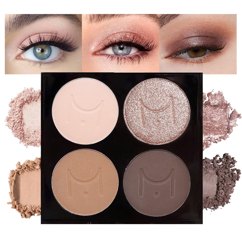 4 Colors Eyeshadow Makeup Palette,Nude Champagne Gold Light Dark Brown Natural Neutral Eye Shadow Palette with Mirror,Long Lasting Naturing-Looking,Waterproof
