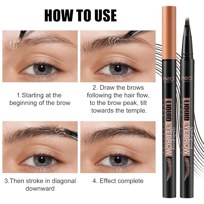 Microblading Eyebrow Pen - Waterproof Liquid Eyebrow Pencil with Angled Eyebrow Brush, Shapes & Fills Hair-Like Looking Brows, Lasts All-Day,Eye brow Pencil for Women and Girls Makeup,Brown