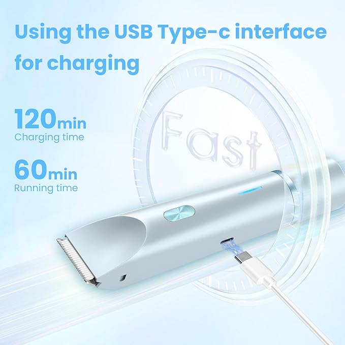 Bikini Trimmer for Women-2 in 1 Electric Razors for Women,USB Rechargeable Bikini Electric Shaver,IPX7 Waterproof Dry & Wet Use Body Hair Trimmer and Facial Hair Remover for Underarm Leg Body,Blue