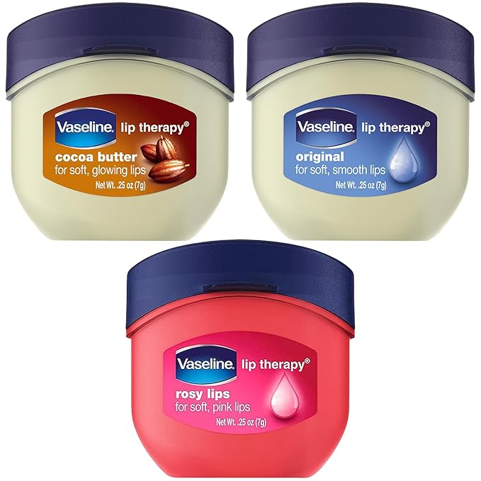 Vaseline Lip Therapy 0.25 Oz / 7g 3 Pack Bundle - Original, Rosy Lips & Cocoa Butter