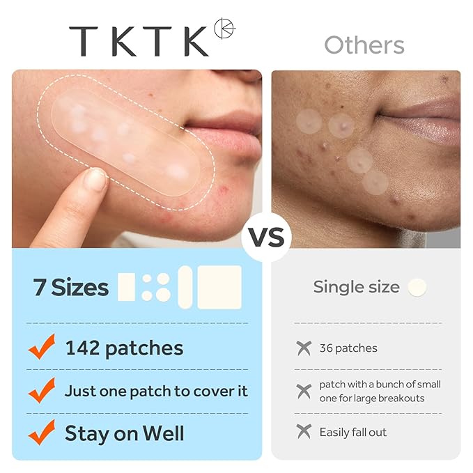 Large Acne Patches for Face, 7 Sizes Big Pimple Patches, XL Hydrocolloid Bandages for Body, Chin, Forehead, Nose, Back Blemish Zit Breakouts, Hydrocolloid Patch (Square, Strip, Dot 142 Count)