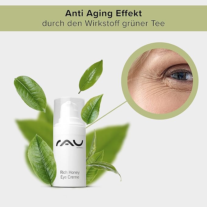 RAU Rich Honey Eye Cream (0.51 oz) - Rich anti-aging eye care with shea & cocoa butter, avocado oil, green tea, rose water & vitamin E - dry, sensitive & mature skin.