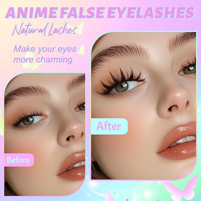 Losha Lashes Spiky Manga Lashes Wispy Anime False Eyelashes 9 Pairs 8D Asian Eye Lashes Natural Anime Fake Eyelashes (Lovely)