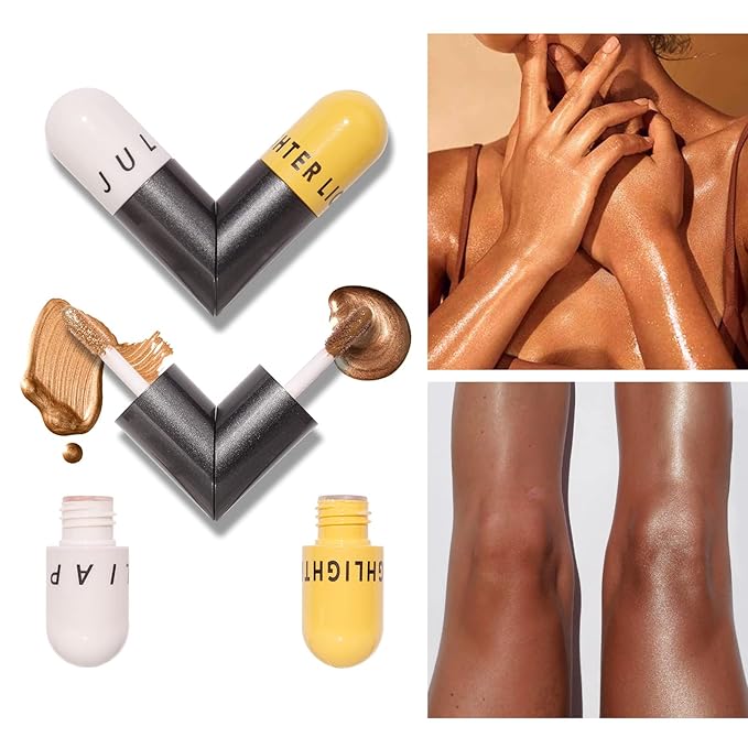 AKARY Liquid Highlighter Makeup for Face Body, Contour Foundation Illuminator Boom Stick, Two-color Highlight Shade Longwear Shimmer Glow Makeup, Valentine's Day gift (02 Sakura Powder + Warm Brown)