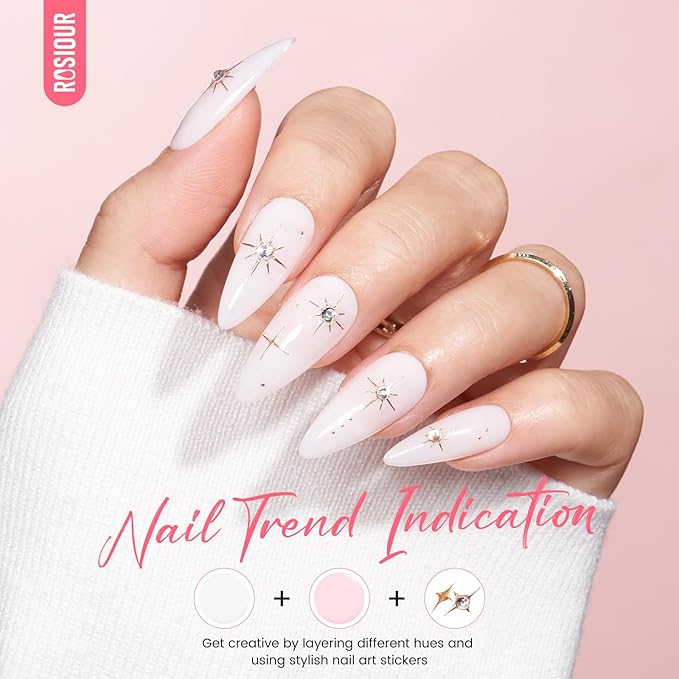 Jelly Gel Nail Polish Kit with U V Light, Hema-Free Milky Jelly White Pink Nude Orange Gel Polish Set with Base & Top Coat Chrome Nail Powder, 4 Colors Mini Salon Nail Art Starter Gift for Women Girl