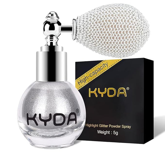 KYDA Highlighter Powder Spray, Glitter High Gloss Spray Shimmer Sparkle Powder Makeup Spray, for Face Body Cosmetic-Metallic Silver