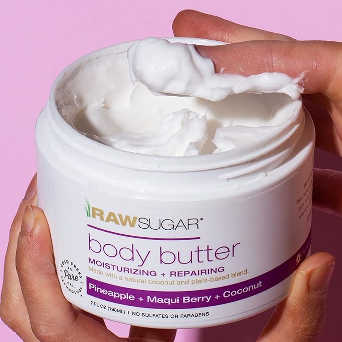 Raw Sugar Pineapple + Coconut + Maqui Berry Body Ritual Bundle - Exfoliating Body Scrub and Body Butter, Formulated without Sulfates + Parabens, Body Care Products for Women & Men