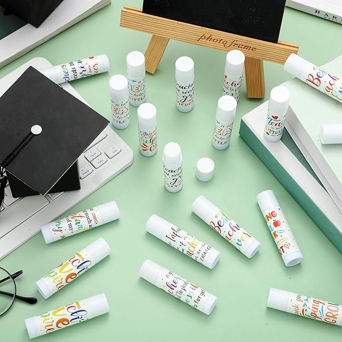 Dunzy 50 Pcs Thank You Gift Lip Balm Bulk Baby Shower Party Favors Bridal Shower Favor Lip Care with Assorted Fruit Flavors Thank You Lipstick for Guest Basket Gift Stuffer (Teacher)