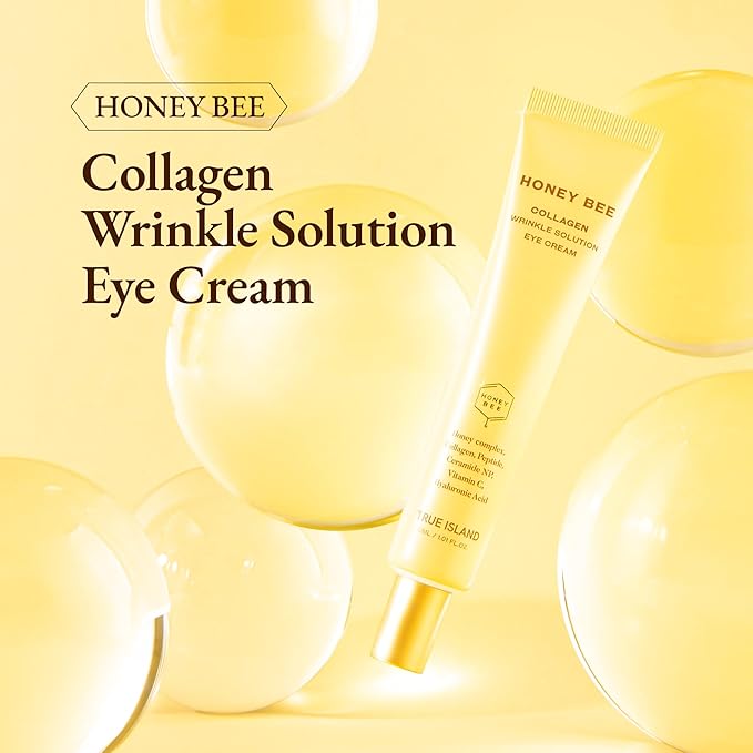 Honey Bee Collagen Fine Line Firming Eye Cream for Puffiness and Bags Under Eyes w/Vitamin C, 4 Peptides & Niacinamide | Bright and Tight Under Eye Cream for Dark Circles 1.01 fl oz