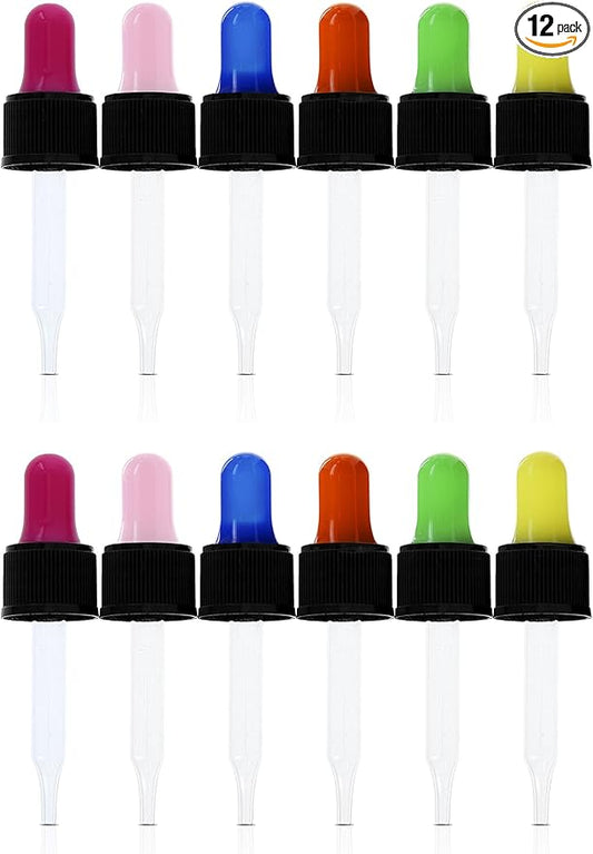 Year of Plenty Glass Eye Droppers for 10ml & 15ml Essential Oil Bottles | Set of 12 | Multicolored | Compatible with doTERRA, Young Living, Plant Therapy, Plnt Guru, Rocky Mtn, Edens Grdn