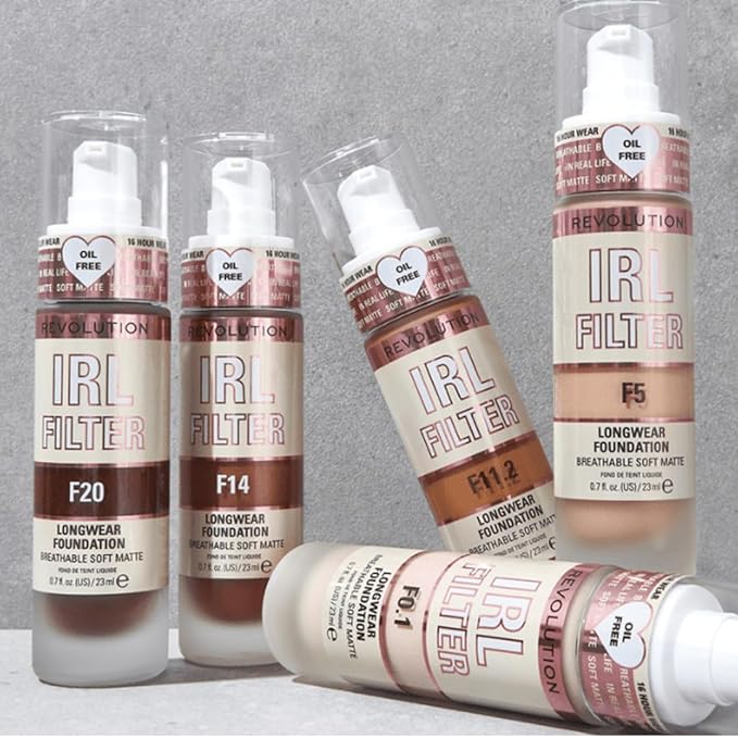 Revolution Beauty, IRL Filter Longwear Foundation, Soft & Breathable Formula, Medium to Full Coverage, Matte Finish, F10, 0.7 Fl. Oz