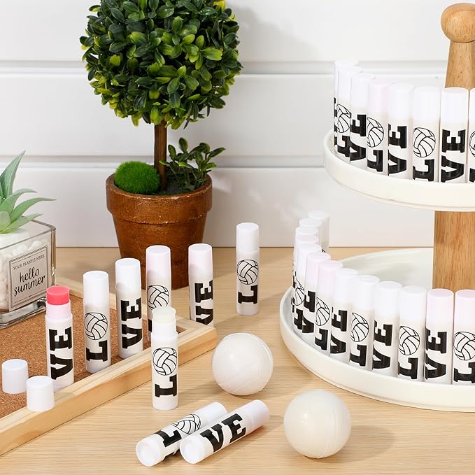 50 Pcs Happy Birthday Lip Balm Bulk Volleyball Moisturizing Lip Gloss with Natural Ingredients Lip Balm Bulk Gifts Baskets Business for Girls Men Women and Children Party (Stylish Volleyball)
