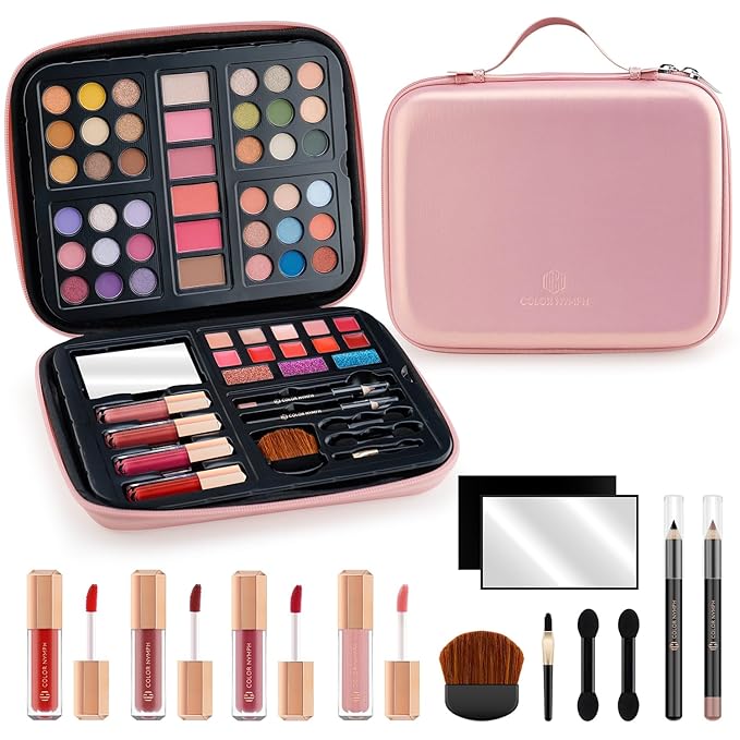 Color Nymph Makeup for Teens with Reusable Pink Handbag, All In One Girls Makeup Sets Makeup Kits for Girls Women with Eyeshadow Blushes Bronzer Highlighter Lipgloss