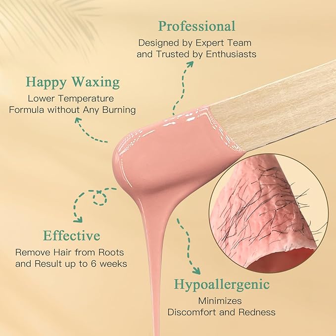 Hard Wax Beads, Bouvetan 1.3Lb/21oz Wax Beans for Brazilian Waxing, Hard Waxing Beads for Eyebrow, Face, Bikini for Women Men Hair Removal with 10pcs Wax Spatulas, 6 Packs