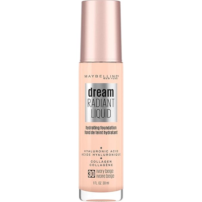 Maybelline Dream Radiant Liquid Medium Coverage Hydrating Makeup, Lightweight Liquid Foundation, Ivory Beige, 1 Count