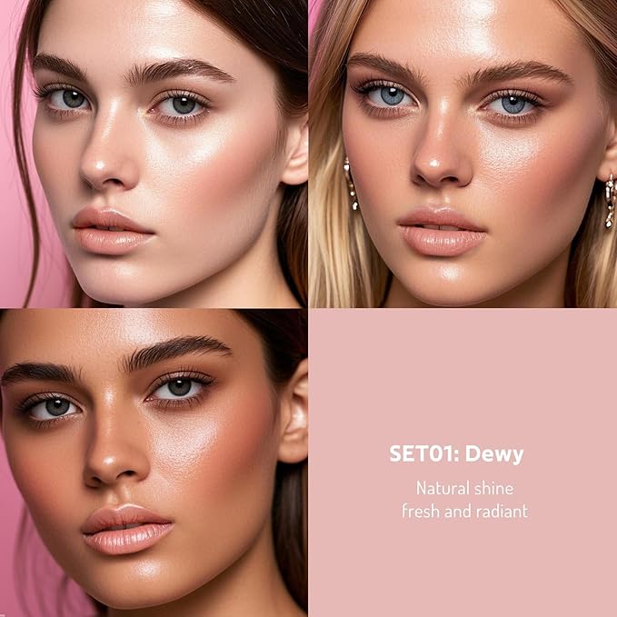 Multi Cream Blush & Blush Brush Set, Korean Makeup Blush for Cheeks, Multi-Use Face Balm, Lightweight & Hydrating, Blendable Color, Non-Greasy, Soft Bristles for Radiant Finish (Dewy)