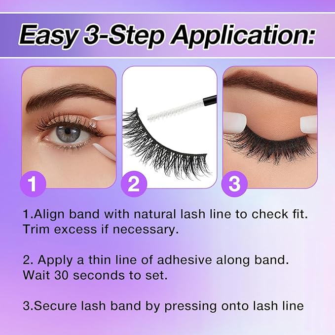 Wispy False Eyelashes Kit With Bond, Seal and Tweezer, 7 Pairs Natural Look Fake Cat Eye Lashes Strips Thin Band Extensions Waterproof Easy Eyelashes for Beginners DF1