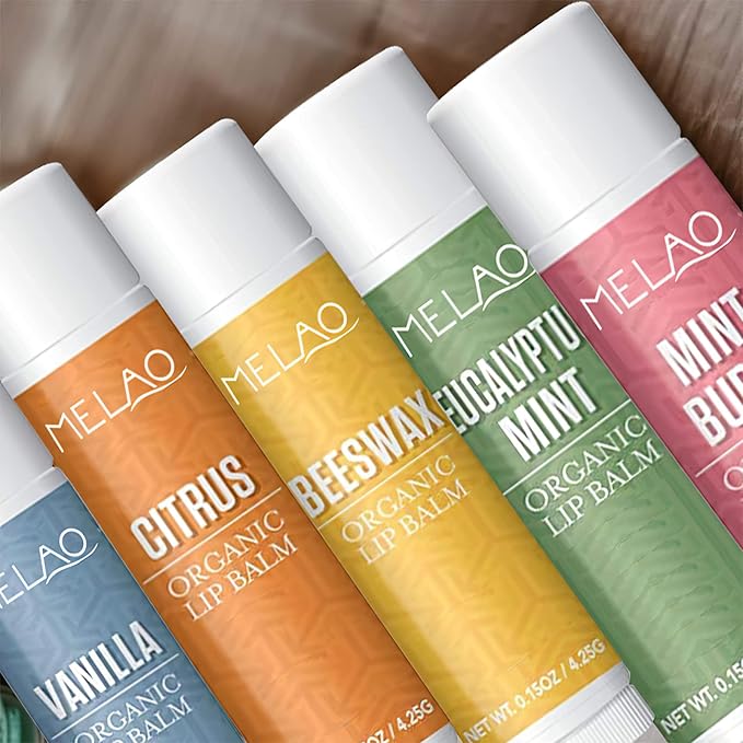 Lip Balm with Nourishing and Hydrating for Dry Cracked Lips, Natural and Organic Ingredients Lip Butters, Lip Balm Set (6 Pack), 6 Scents(Coconut, Citrus, Mint, Eucalyptus Mint, Honey, Vanilla)