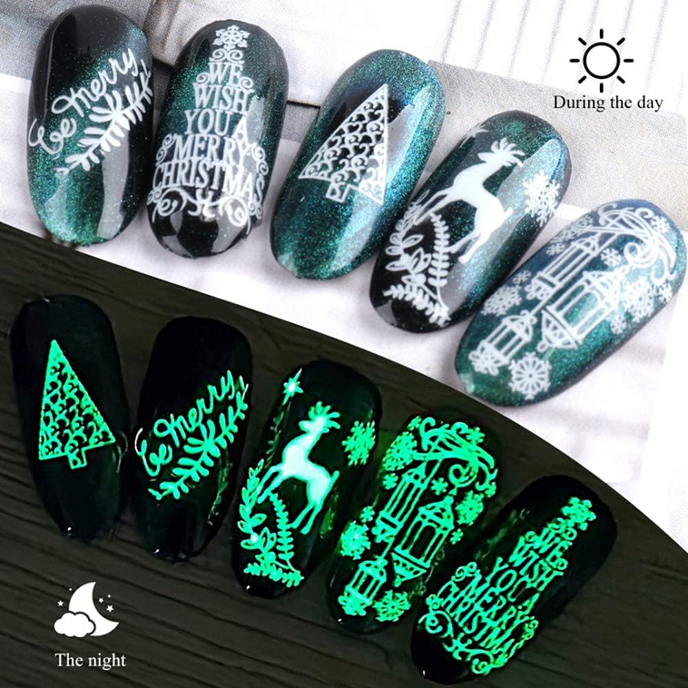 9 Sheets Christmas Glow in The Dark Nail Art Stickers Decals Self-Adhesive Pegatinas Uñas Navidad Winter Holiday Xmas Snowflake Nail Supplies Nail Art Design Decoration Accessories