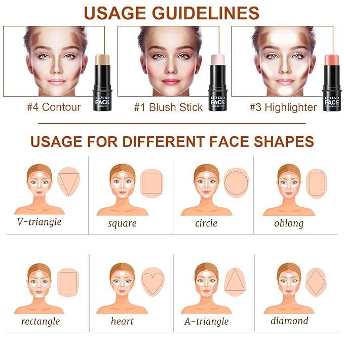 Lezero 3Pcs Contour Stick Makeup Kit, Shades with Highlighter, Blush and Bronzer Stick for Sculpt the Face and All Skin Type, Long Lasting, Smooth, Dewy & Matte Finish, #1 FAIR