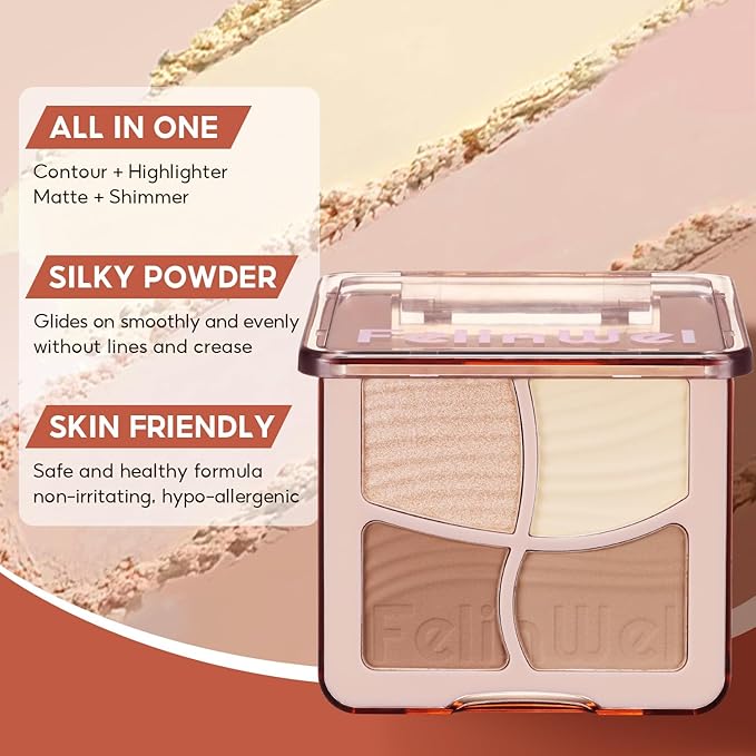 Highlight Contour Makeup Palette Effortless Blending Matte Shimmer Highlighter Palette and Bronzer Powder for Warm Toned Skin