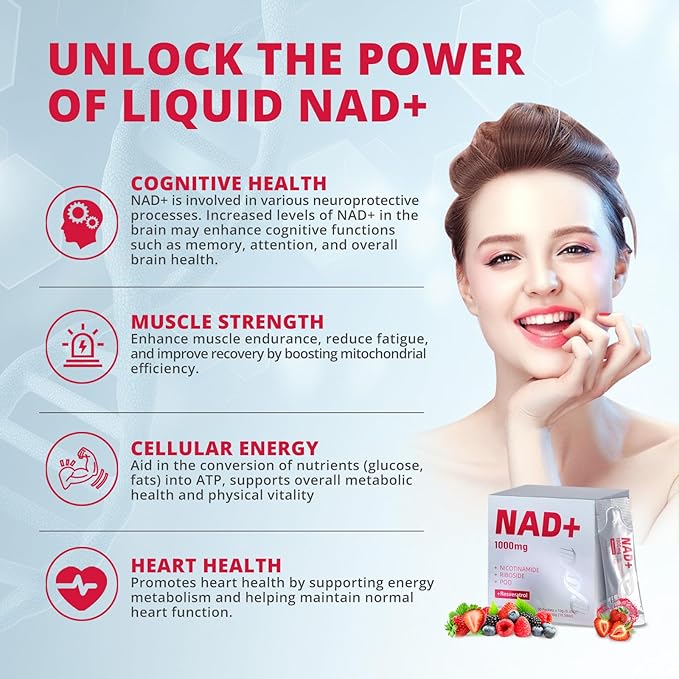 High-Potency 1000mg Nicotinamide Riboside with Resveratrol, PQQ & Quercetin Liquid Supplement, Berry Flavor Drink Mix, Boosts Cellular Energy, Focus & Anti-Aging, 30 Packets