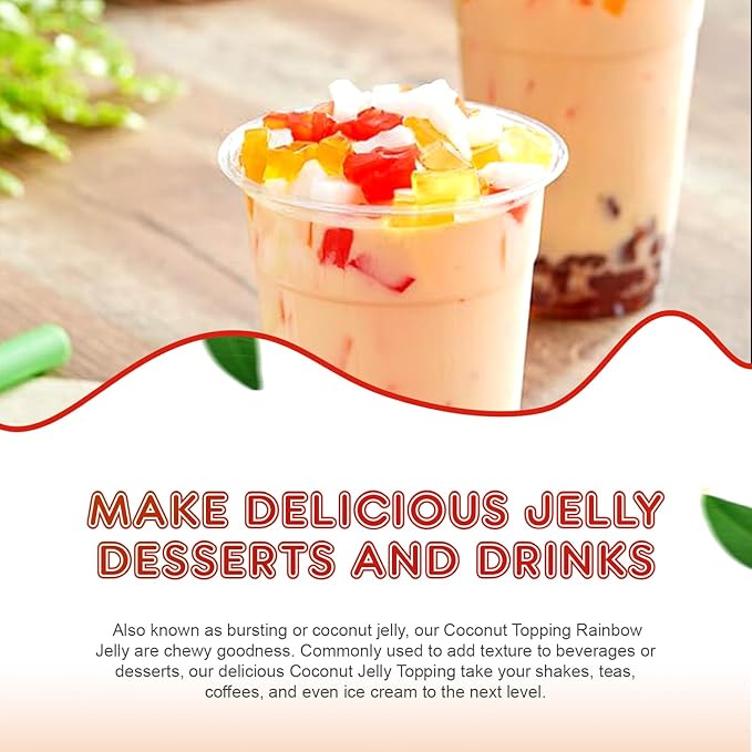 Fanale Coconut Jelly Topping nata de coco for Bubble Tea 8.3 lb | Rainbow Jelly | for Boba Tea, Smoothies, Slushes, Desserts | 8.3lb | JEL001