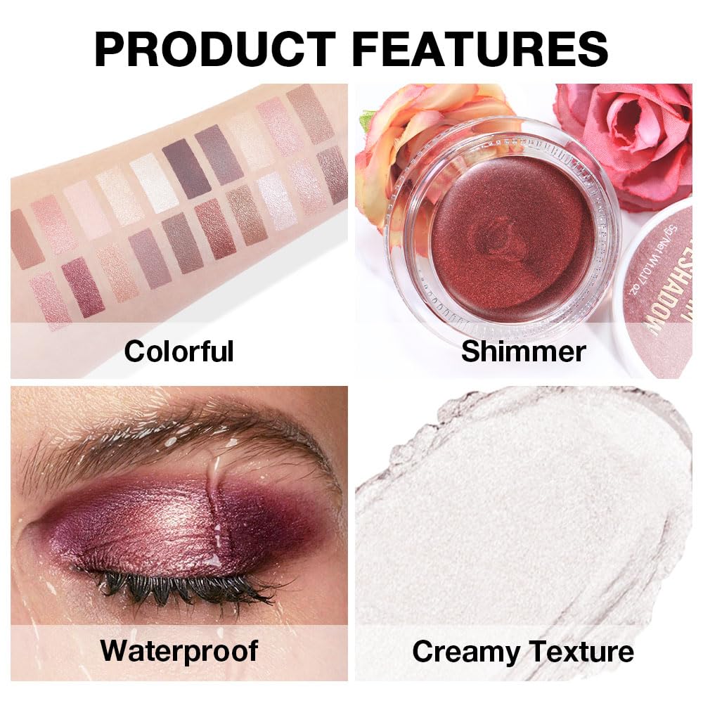 Cream Glitter Pearl Shimmer Metallic Eyeshadow Palette Makeup, Natural Single Mini Instant Holographic Eyeshadow For Women, Sombras Crema Para Ojos, Talc, Paraben & Cruelty Free, 18