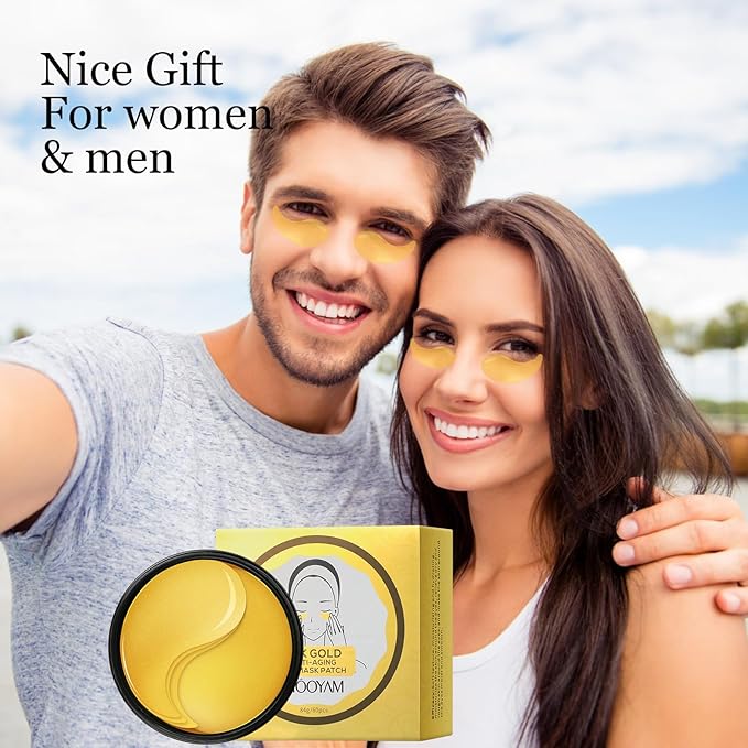 24k Gold Eye Treatment Maks 60PCS Under Eye Patch Cooling Under Eye Pads for Brightening Repairing and Refreshing Your Skin Under Eye Mask, Beauty Skin Care(gold)