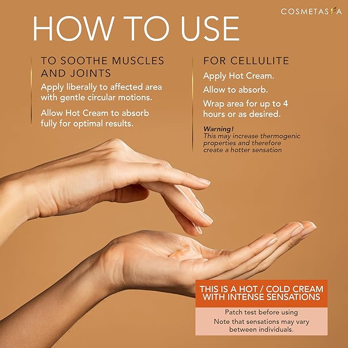 Cosmetasa Hot Cream Massage Gel - Natural and 87% Organic Cellulite Cream - Multi Use, Skin Toning Cream, Soothes Aches, for Sore Joints and Muscle (8.8 Ounce)