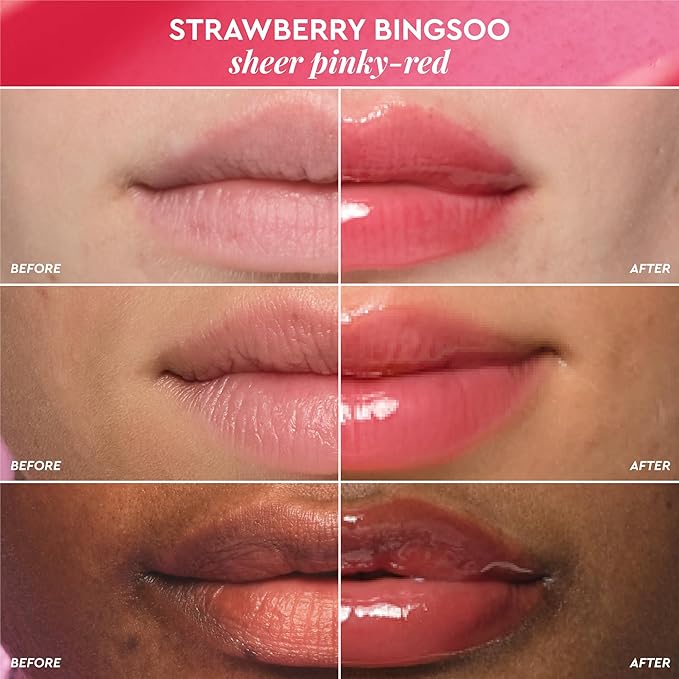 Glow Recipe Glass Balm Lip Treatment - 12Hr Hydrating Lip Balm & Moisturizer with Hyaluronic Acid to Smooth, Plump & Protect from Dryness - Sheer Pinky Red Tint, Strawberry Bingsoo (15 ml)